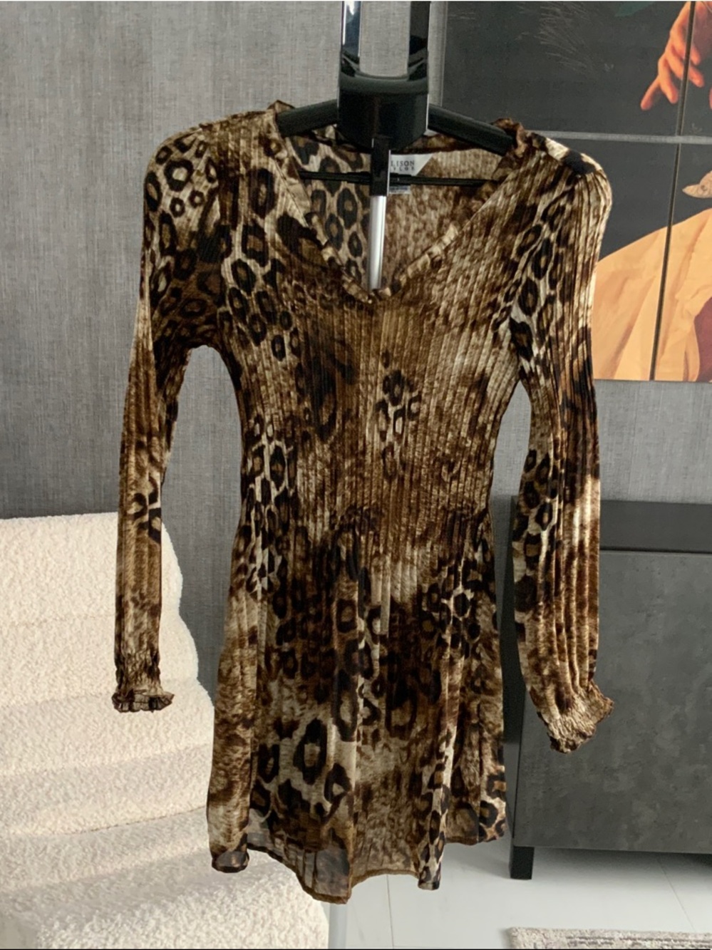 Allison Taylor Brown Leopard-Print Long Sleeve Dress